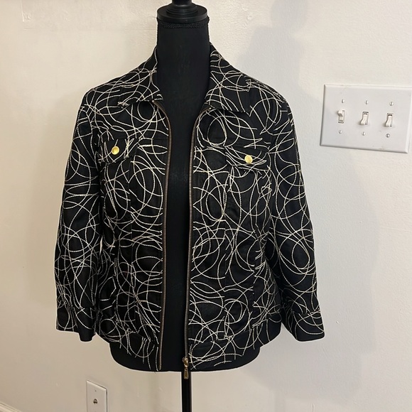 Peter Nygard Embroidered Full Zip Jacket Black Gold Accents, Sz. M/L. - Picture 5 of 9